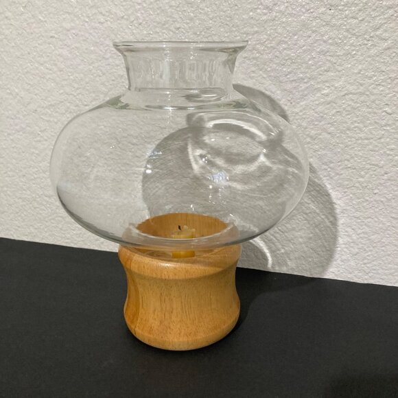 Vintage Blonde Wood Hurricane Lamp Candle Holder - Picture 1 of 8